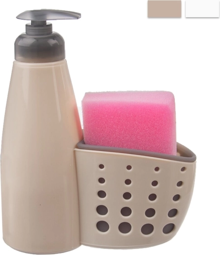 Dosificador de lavavajillas con soporte para esponja, beige, 370 ml