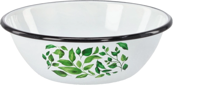 Cuenco esmaltado 0,6 l, diámetro 16,5 cm, blanco con motivo de ficus