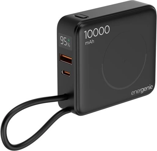 Powerbank Energenie 10 000 mAh con carga inalámbrica de 15 W y PD de 20 W, negra