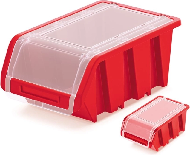 Caja de almacenamiento de plástico cerrable con tapa transparente, 155 × 100 × 70 mm, roja