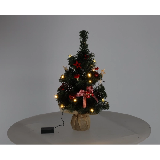 Decoración navideña Choinka Bożonarodzeniowa – arbolito luminoso 50 cm, 20 LED, rojo-blanco