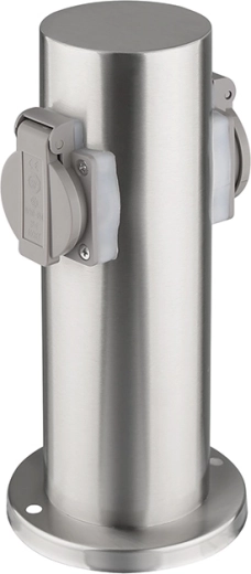 Solight poste eléctrico de jardín de acero inoxidable IP44 con 2 tomas, cilindro, plateado