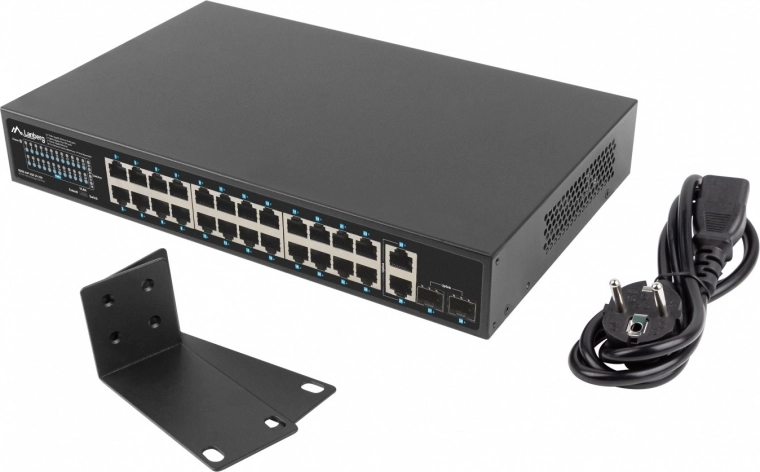 Switch PoE+ gigabit LANBERG de 24 puertos 250 W con 2x SFP y 2x uplink