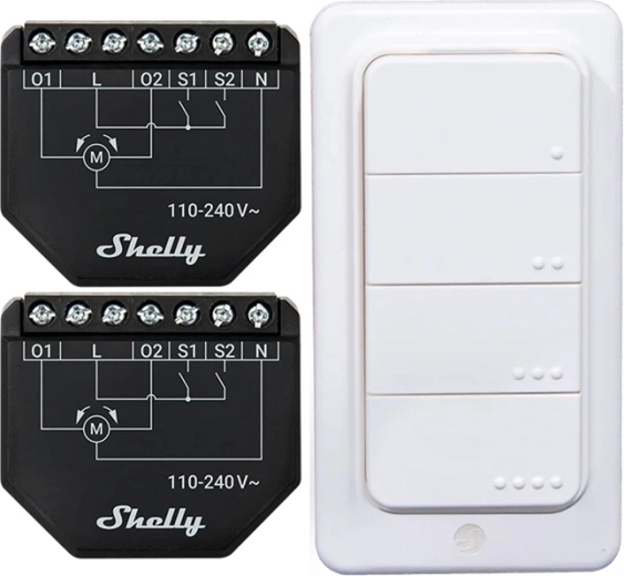 Set de controladores inteligentes para persianas Shelly Shutter (2 uds) + botón remoto BLU RC Button 4