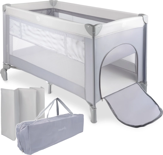 Cuna de viaje PILO, gris, 2 niveles de somier