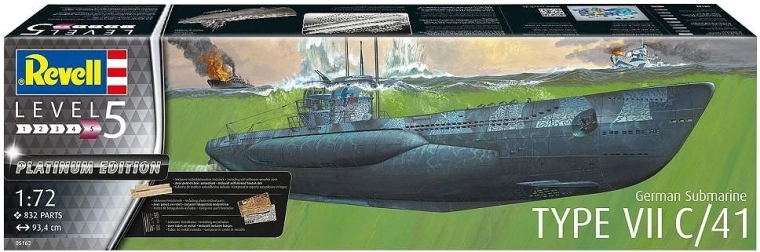 Maqueta de plástico de un submarino alemán tipo VII C/41 a escala 1:72
