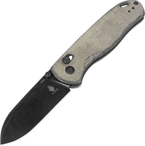 Navaja de bolsillo Kizer Drop Bear 7,6 cm, negro stonewash, micarta verde