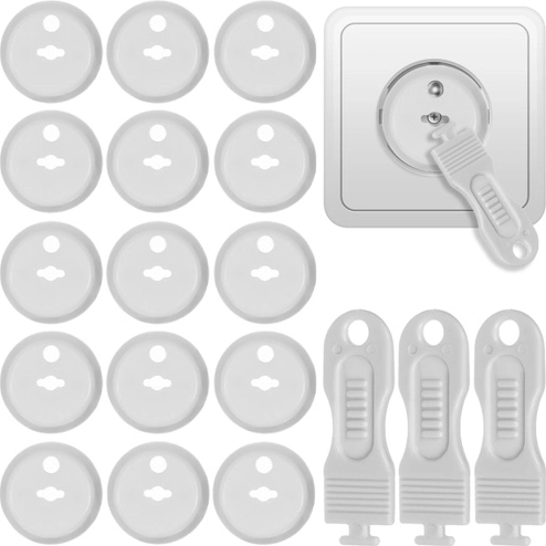 Protectores infantiles para enchufes Ruhhy, blancos (15 uds + 3 llaves)