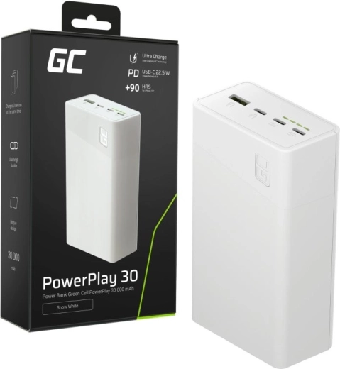 Powerbank 30000 mAh, 22,5 W, 4 puertos, blanca