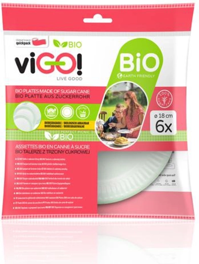 Platos bio de caña de azúcar 18 cm, 6 uds