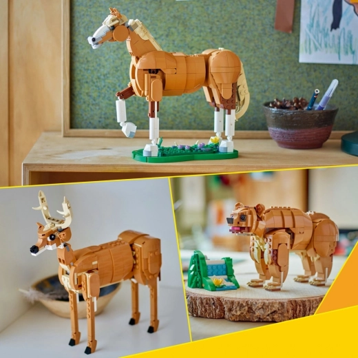 Tres modelos de animales con un solo set de construcción