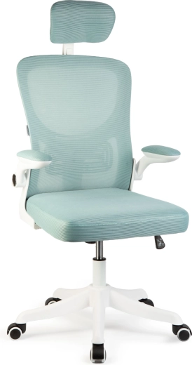 Silla de oficina giratoria con reposabrazos blanca/azul
