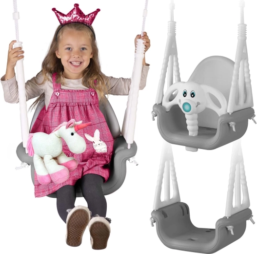 Columpio infantil tipo cubo Ricokids Elefantito 3 en 1 gris-blanco
