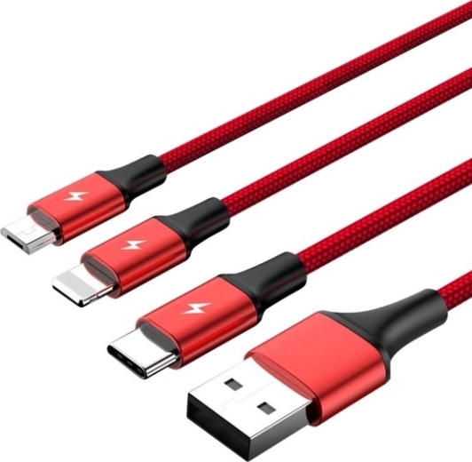 Cable de carga universal 3 en 1 USB con conectores USB-C, microUSB y Lightning, 1,2 m