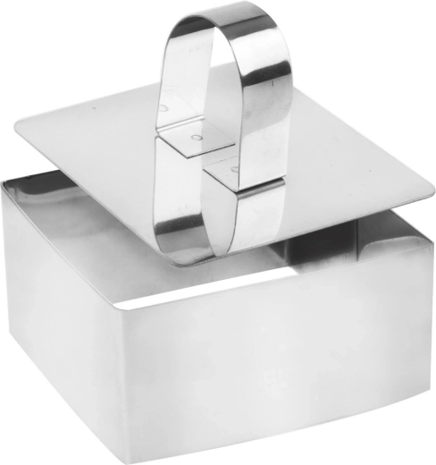 Molde cuadrado de acero inoxidable para servir con prensador 8 × 8 cm
