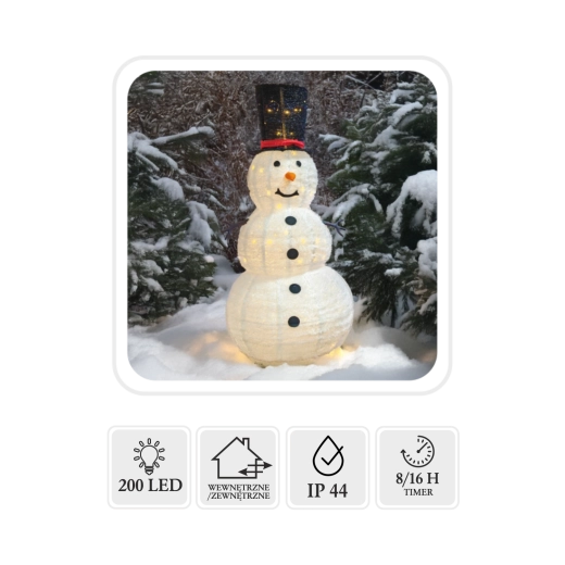 Muñeco de nieve LED navideño 1,8 m, 200 LED, blanco cálido, interior/exterior