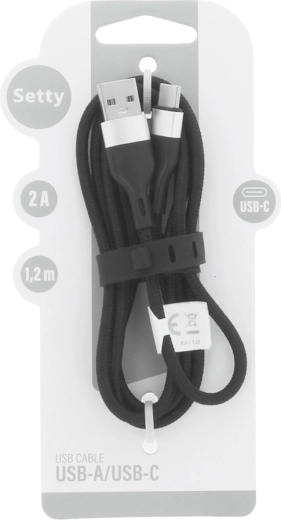 Setty cable USB-A – USB-C 1,2 m, 2 A, negro