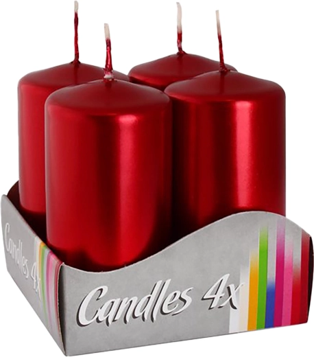 Velas de Adviento rojo metálico 80 × 40 mm brillo (4 uds)