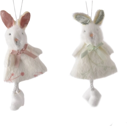 Conejo decorativo de poliéster 15 cm – verde o rosa
