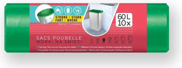 Bolsas de basura LDPE 60 l, verdes, 60 × 80 cm (10 uds.)