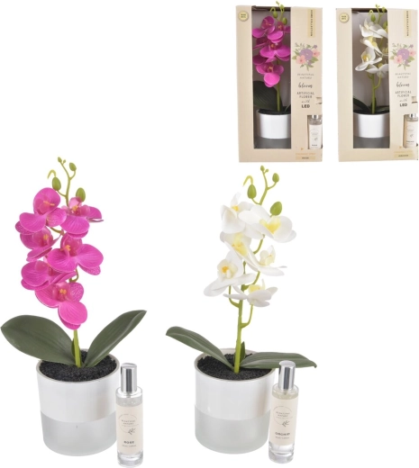 Orquídea decorativa en maceta con iluminación LED y espray perfumado 30 ml