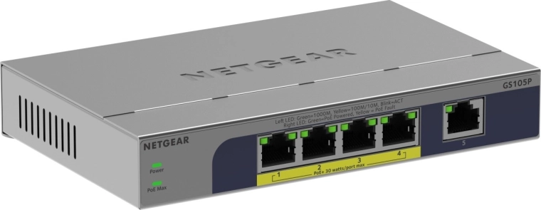 Switch gigabit no gestionado Netgear de 5 puertos con PoE+