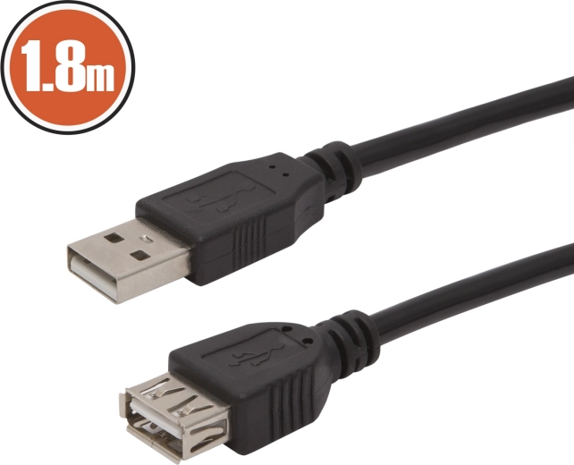 Cable alargador USB-A, 1,8 m, negro