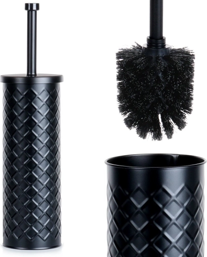 Escobilla de WC metálica negra con soporte 38 × 10 cm