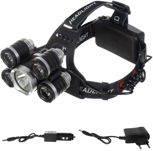 Linterna frontal 5× LED CREE T6 con batería recargable
