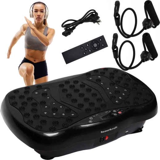 Plataforma de entrenamiento vibratoria Bauerkraft con mando a distancia y altavoces Bluetooth - negra