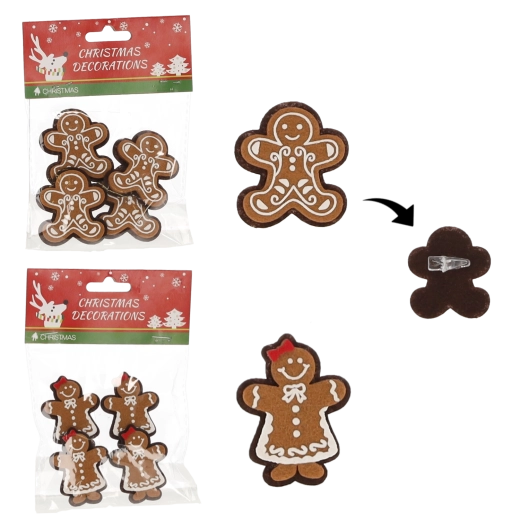 Set de clips decorativos de pan de jengibre 3,5 × 4,5 cm, mix de diseños (4 uds.)