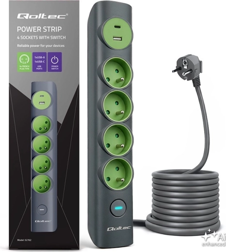 Regleta de extensión con protección contra sobretensiones, 4 tomas y USB-C