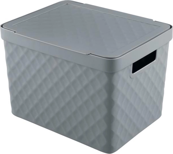 Cesta de almacenamiento de plástico con tapa HEIDRUN Diamond 36 × 27 × 23 cm