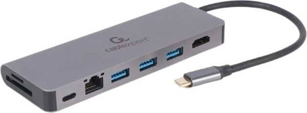 Hub USB‑C con HDMI (UHD 4K), LAN gigabit, 2× USB‑A, SD/microSD y PD de 100 W – CABLEXPERT