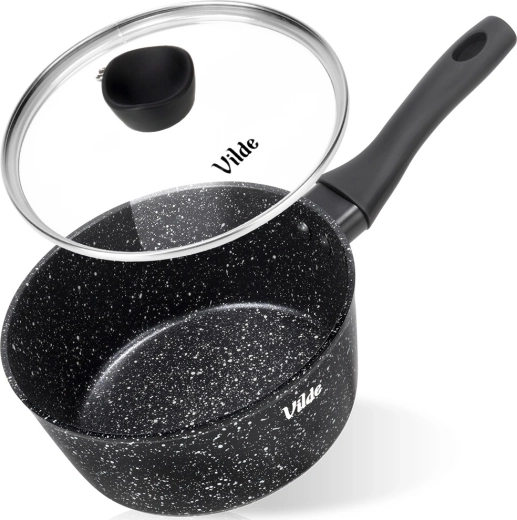 Cazo con revestimiento granítico y tapa de vidrio 16 cm, 1,1 l Vilde GRANITICA
