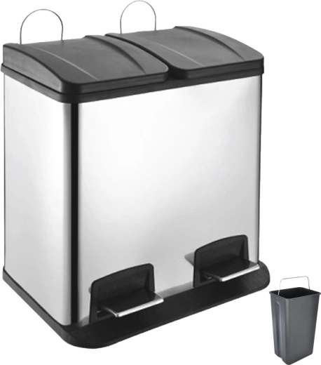 Papelera de acero inoxidable de doble compartimento Duo con pedal 2 × 20 l