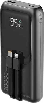 Powerbank 20 000 mAh con cables integrados, PD 20 W y LCD, negra