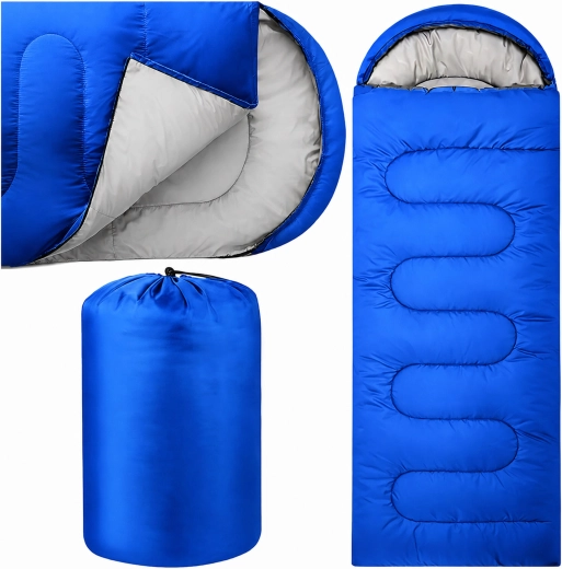 Saco de dormir turístico tipo momia 2 en 1 con capucha 210 × 70 cm, azul