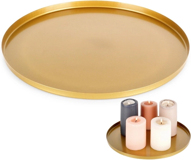 Bandeja metálica dorada para velas y decoraciones 30 cm