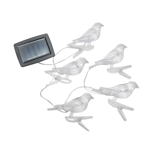 Guirnalda luminosa solar con pajaritos con pinza, blanco cálido, 5 LED, 3,2 m