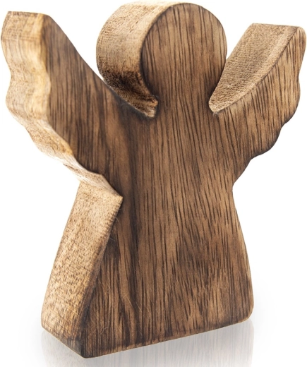 Figura navideña de ángel de madera de mango 10 cm