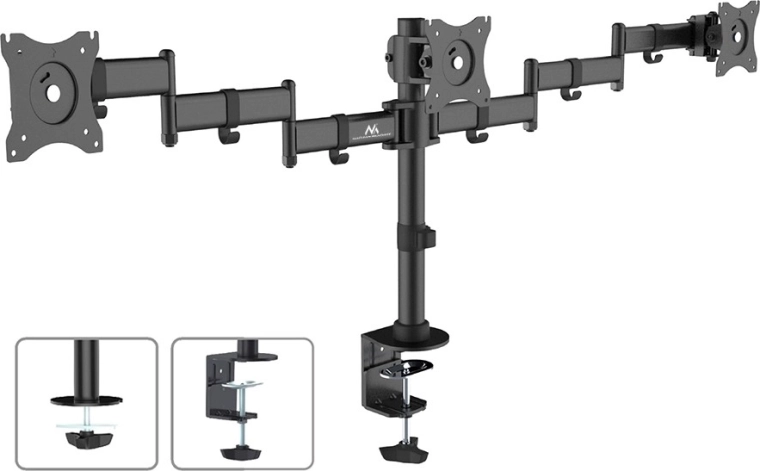 Soporte de escritorio para 3 monitores con brazos dobles 13–27 cm, 8 kg
