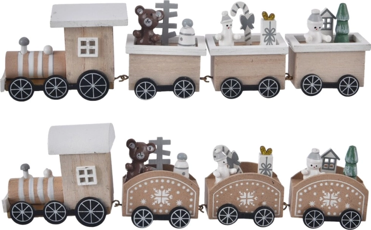 Tren navideño de madera con locomotora y vagones 25 cm