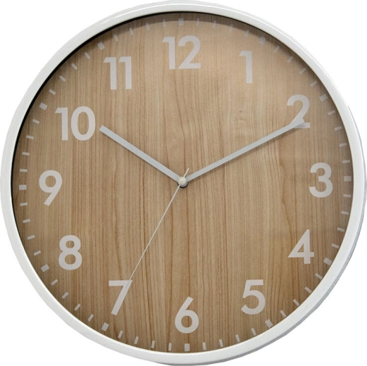 Reloj de pared 30,5 cm blanco con decoración de madera
