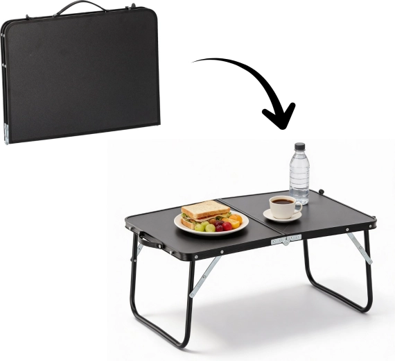 Mesa turística plegable negra 60 × 40 × 26,5 cm