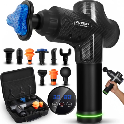 Pistola de masaje con 9 cabezales NEO-SPORT NS-503 negra