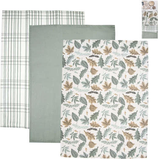 Paños de cocina de algodón con diseño verde, 3 uds