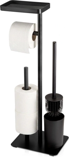 Soporte para papel higiénico con escobilla Vilde, negro 65 cm