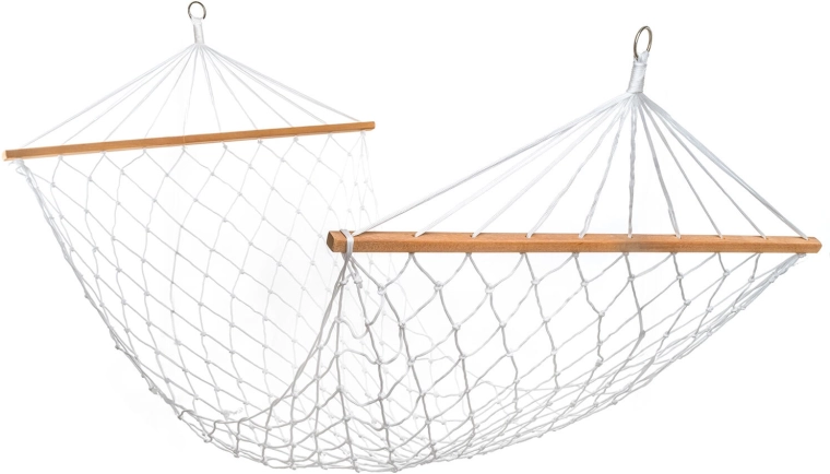 Hamaca de red colgante con barras de madera 80 × 200 cm