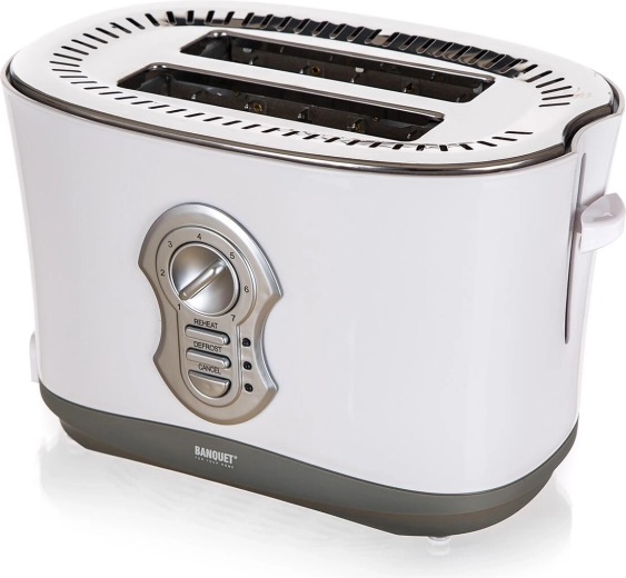 Tostadora para 2 tostadas con funciones de descongelación y recalentamiento, 900 W, blanco-gris